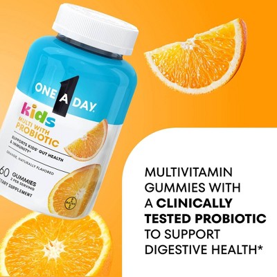 One A Day Kids' Multivitamin with Probiotic Gummies for Digestive Health - Orange - 60ct