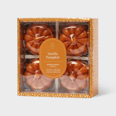 4pk Mini Wax Pumpkin Figural Candle Set Vanilla Pumpkin - Threshold