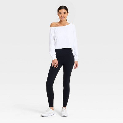 Women's Washed Off The Shoulder Cropped Long Sleeve  - White XS