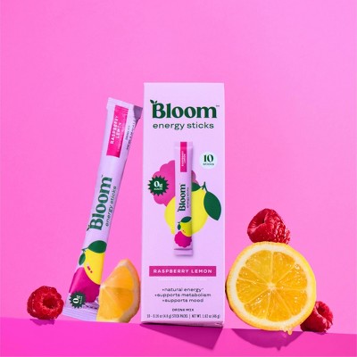 Bloom Nutrition Energy Sticks Raspberry Lemon Flavored Water Drink Mixes - 10pk