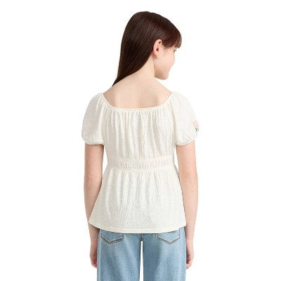 Levi's Girls' Smocked Puff Sleeve Top - White L