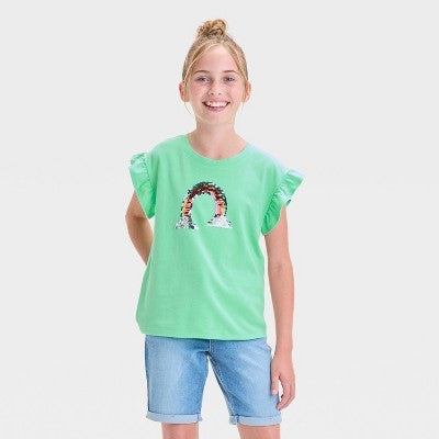 Girls' Short Sleeve 'Rainbow' T-Shirt - Cat & Jack Lime Green S