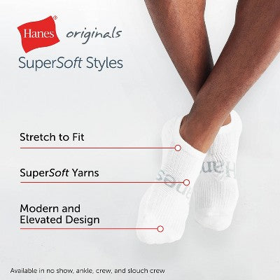 Hanes Originals Premium Men's SuperSoft No Show Socks 3pk - White/Black/Gray 6-12: Arch Support, Cushioned Sole
