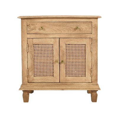 The Urban Port 30" Nightstand Table Rattan Cabinet Doors and Drawer Fronts Sandblasted Brown Mango Wood Brown (LOCAL PICKUP ONLY)