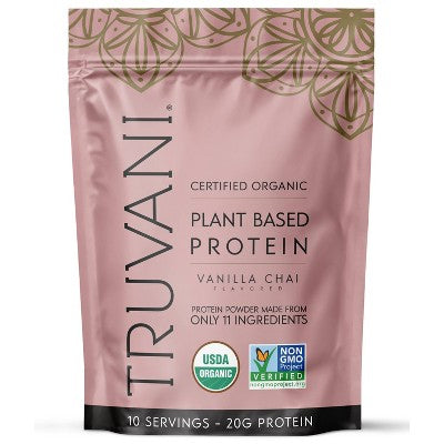 Truvani Organic Plant Based Vegan Protein Powder - Vanilla Chai - 8.75oz/10 Servings: Gluten-Free, Non-GMO, Dairy-Free, 20g Pea Protein