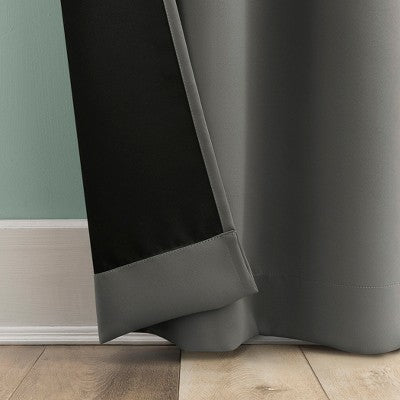 2pc 37"x96" Sun Zero Tedrow 100% Blackout Grommet Curtain Panel Pair Gray: Modern Noise Reduction, Thermal Insulated