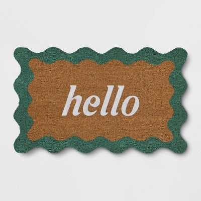 1'6"x2'6" Wavy Border Hello Flocked Outdoor Coir Doormat - Threshold (LOCAL PICKUP ONLY)