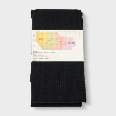 Women's Flat Knit Sweater Tights - A New Day Black S/M