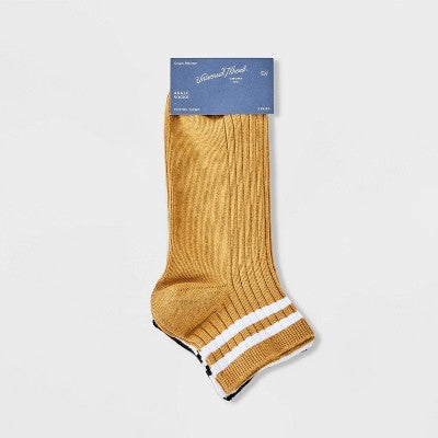 Women's Varsity Striped Ribbed 3pk Ankle Socks - Universal Thread Gold/White/Black 4-10: Tagless