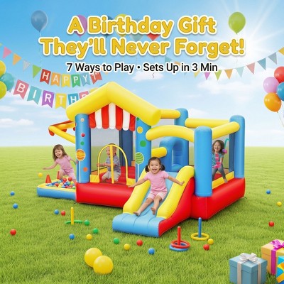 BATHWA Bounce House with Slide, Inflatable Bouncy Castle with Blower, Basketball Hoop, Ball Pit & Canopy, Obstacle Trampoline for Indoor/Outdoor (LOCAL PICKUP ONLY)