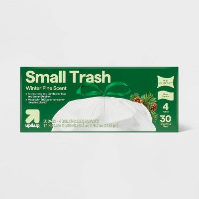 Holiday Drawstring Trash Bags - Winter Pine Scent - 4 Gallon - 30ct - up&up