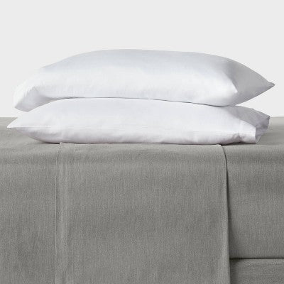 Full Easy Care Cotton Blend Sateen Fitted Sheet Gray - Room Essentials: Machine Washable, 225 Thread Count, MADE IN GREEN Certified