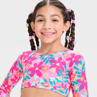 Girls' Floral Printed Rash Guard Bikini Set - Cat & Jack Pink XS