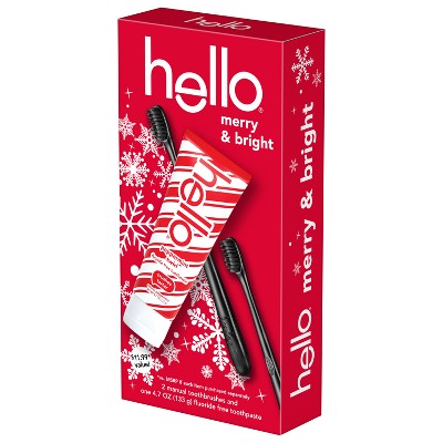 hello Stocking Stuffer, Fluoride-Free Toothpaste and Soft Charcoal Toothbrush Holiday Gift Set - 3ct