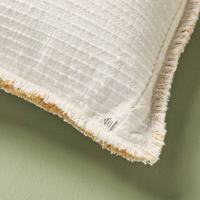 24"x24" Slub Striped Fringe Square Throw Pillow Sour Cream - Hearth & Hand with Magnolia (LOCAL PICKUP ONLY)