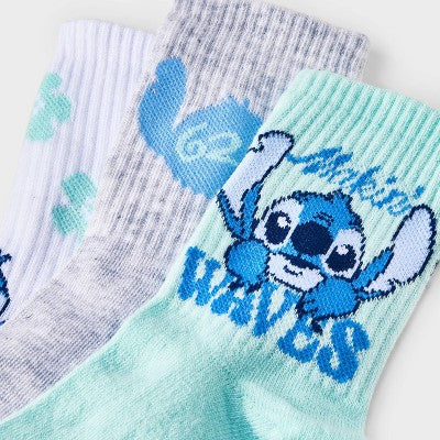 Women's Lilo & Stitch 3pk Mid Crew Socks - Mint/Heather Gray/White 4-10: Polyester, Spandex, Knit, Ribbed, Machine Washable