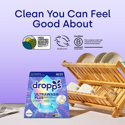 Dropps Dish UltraWash Plus Biobased Detergent Pods - Unscented - 40ct