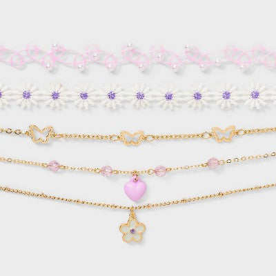 Girls' 5pk Flowers and Butterflies Necklace Set - Cat & Jack?: Choker Style, Acrylic, Zinc Alloy