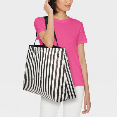 Water Resistant Reversible Tote Bag - Open Story Black/White Stripe: Softside Non-Woven