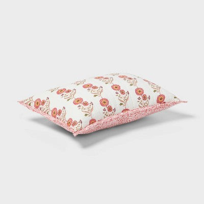 Sunflower Dec Pillow Oblong Ivory/Melon Pink/Gold/Green - Threshold: Cotton Voile, Indoor Use, Floral Design