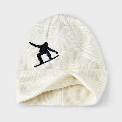 Kids' Knitted Snowboarder Embroidered Hat - art class White