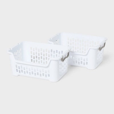 2pk Stacking Laundry Basket White - Brightroom (LOCAL PICKUP ONLY)