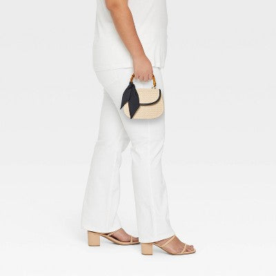 Straw Bamboo Top Handle Handbag - A New Day Natural/Black
