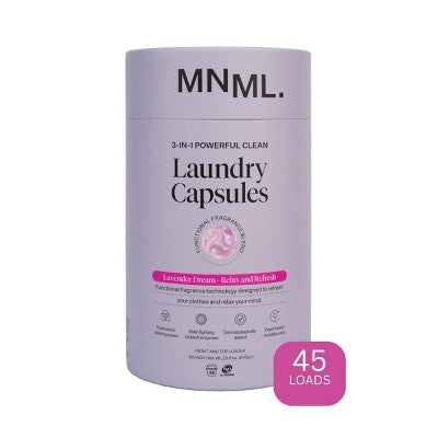MNML Lavender Dream Capsules Laundry Detergent 45 Pods - 23.8 fl oz: Dermatologist Tested, Sensitive Formula, Paraben-Free
