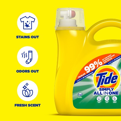 Tide Simply Daybreak Fresh Liquid Laundry Detergent - 117 fl oz: Cold Water and All-Temperature Detergent, Color Care, Spill-Resistant Lid, 89 Uses