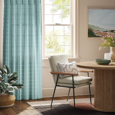 54"x84" Light Filtering Boho Diamond Clip Curtain Panel Blue - Threshold