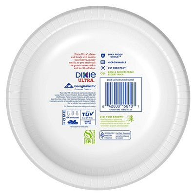 Dixie Ultra Dinner Disposable Paper Bowls - 56ct/20oz: Abstract Pattern, Round Shape
