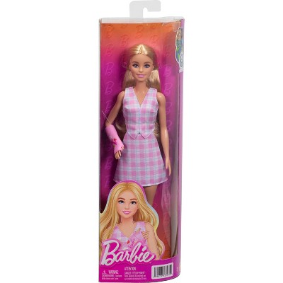 Barbie Fashionistas Doll #243 with Pink Arm Cast and Plaid Top and Skirt, Blonde