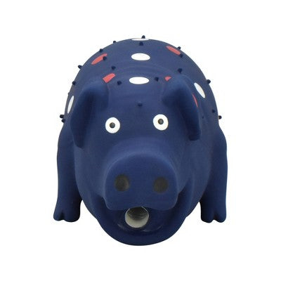 Multipet Rubber Pig Americana Interactive Dog Toy - Blue