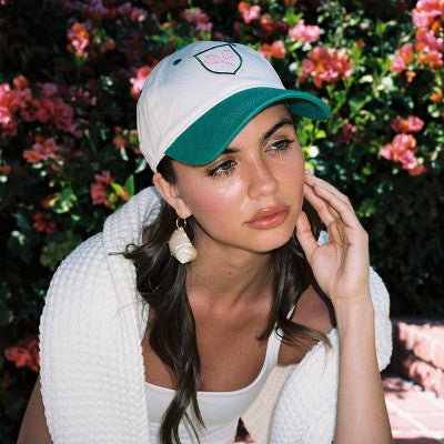 Tennis Hat - Frasier Sterling Cream/Green: Adjustable Cotton Baseball Hat