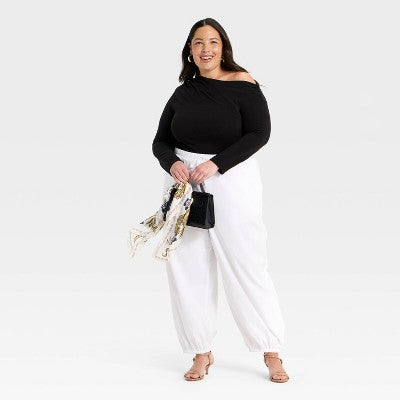 Women's One Shoulder Asymmetrical Knit Ribbed Top XXL