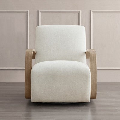 Spruce&Spring Swivel Accent Chair with U-Shaped Wood Arm, Single, Linen&Grey Wood (LOCAL PICKUP ONLY)