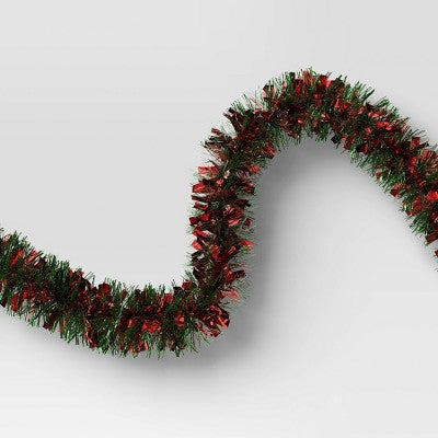 10' Christmas Tinsel Garland Mega Wide Cut Red and Narrow Cut Green - Wondershop