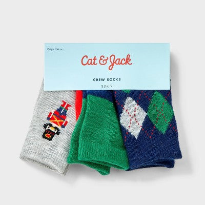 Baby 3pk Nutcracker Argyle Crew Socks - Cat & Jack 6-12M
