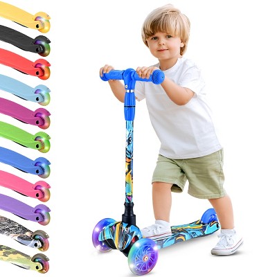 Mini Kickboard Scooter for Kids Ages 2-5 with LED Light Wheels, Adjustable Height, Fun Graffiti Design