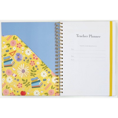 Designer Greetings 2025 - 2026 Weekly/Monthly 9"x11" Teacher Planner Flowers, Teacher Supplies