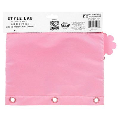 Style Lab Colorblocked Nylon and Mesh Binder Pouch with 10 Mini Erasers Pink