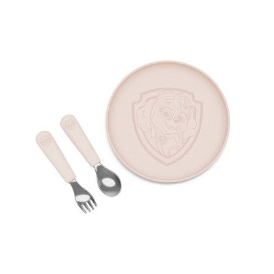 Lalo PAW Patrol 3pc Silicone Plate + Utensils Set - Skye: Fictitious Character, Solid Pattern, Service For 1