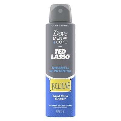 Dove Men+Care Ted Lasso Dry Spray Antiperspirant - The Smell of Potential - Citrus & Amber - 3.8oz