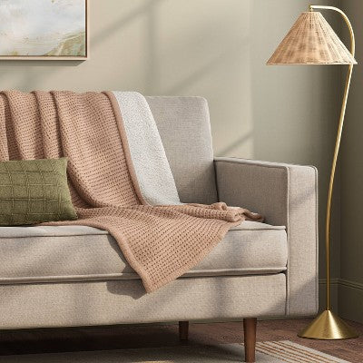 Chenille Knit Throw Blanket with Faux Shearling Reverse Tan - Threshold