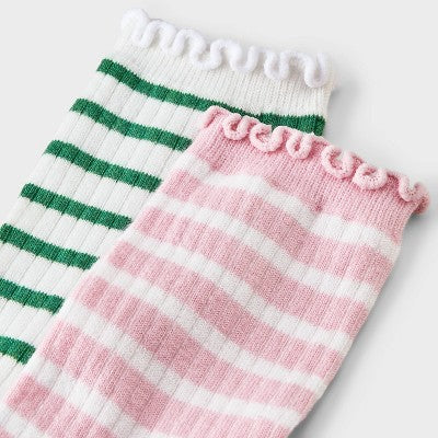 Women's 2pk Comfortwear Rib Texture Demi Crew Socks - Auden - White/Pink
