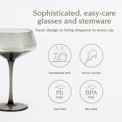 over&back 11 fl oz Facet Coupe Glass Smoke