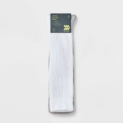 Women's Cushioned Scrunch 2pk Crew Socks - All In Motion White/Gray 4-10: Arch Support, Knit Midweight Fabric