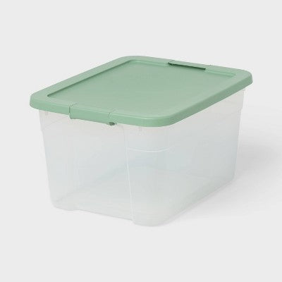 66qt Latching Storage Box Versatile Green Lid and Latch Clear - Brightroom (LOCAL PICKUP ONLY)