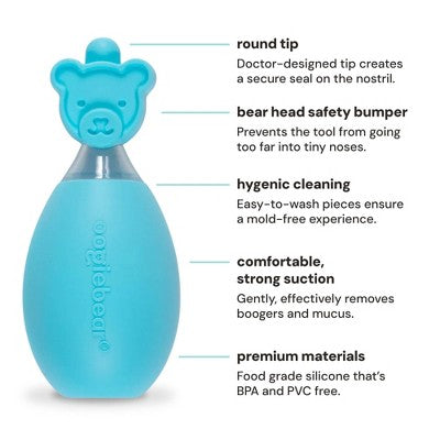 oogiebear Bulb Aspirator Handheld Baby Nose Cleaner for Newborns, Infants, and Toddlers - Blue: Manual Nasal Aspirator