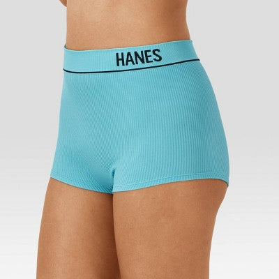 Hanes Women's 3pk Original Ribbed Boy Shorts - Teal/Indigo/White S: Nylon-Spandex Blend, Full Waistband Elastic, Machine Washable